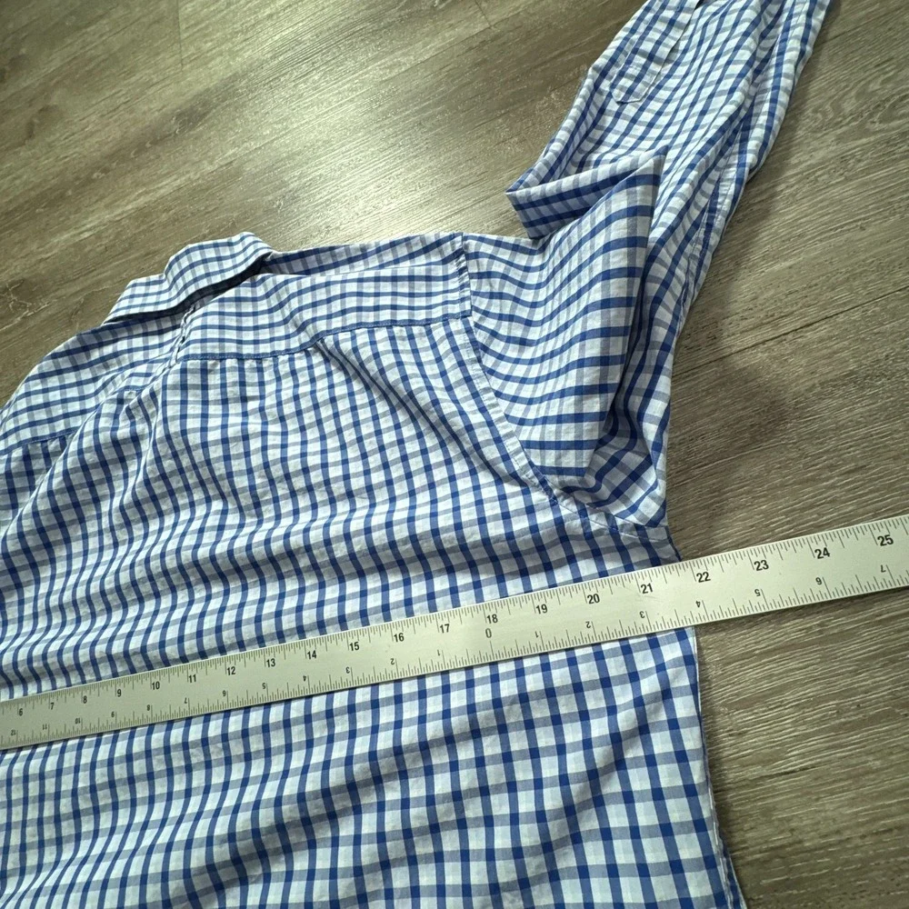Banana Republic Shirt Mens Medium Blue Plaid Luxe Stretch Poplin Preppy Casual